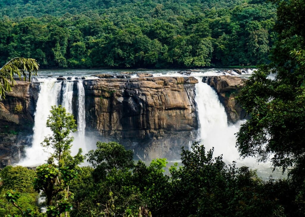 aerial photography of flowing waterfall