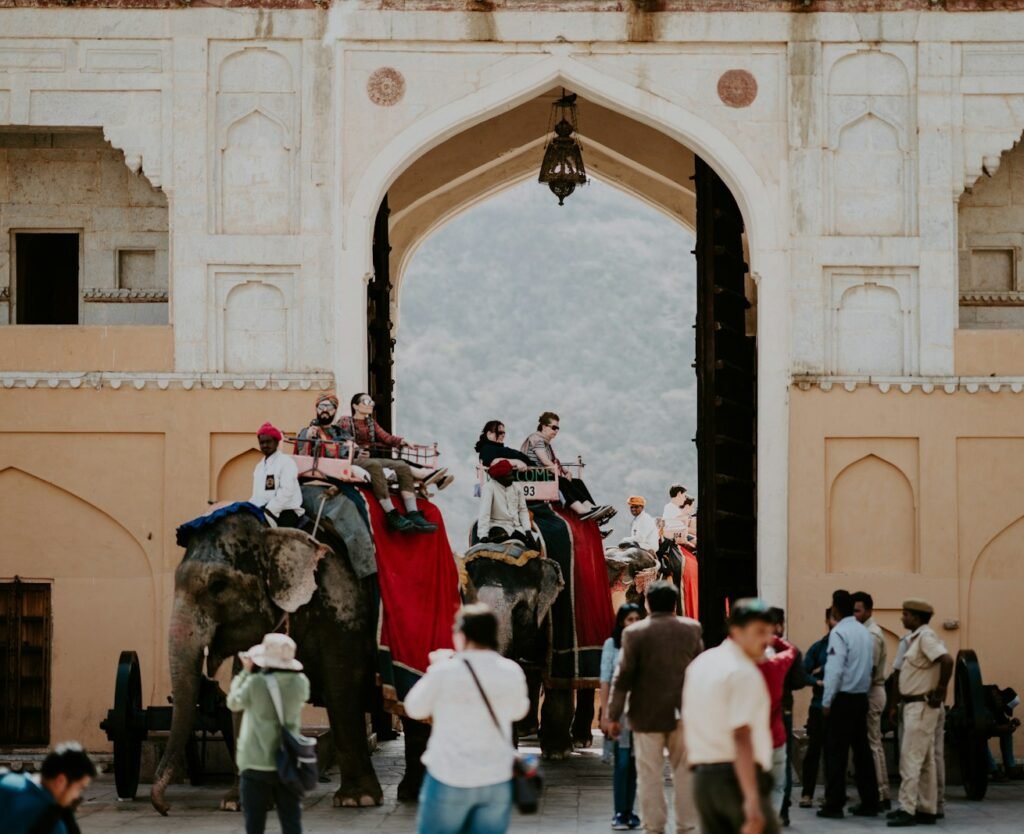 group of people near arch gate